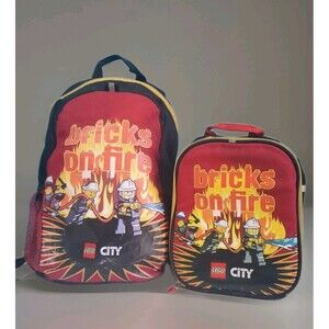 LEGO City Bricks on Fire Backpack & Insulated Lunchbox Set Firefighter Theme